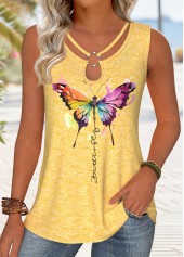Butterfly Print Circular Ring Yellow Sleeveless Tank Top