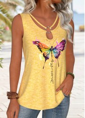 Butterfly Print Circular Ring Yellow Sleeveless Tank Top