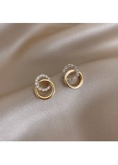 Rhinestone Double Hoop Golden Round Alloy Earrings
