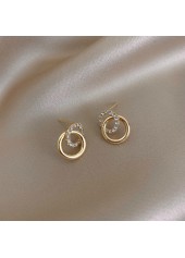 Rhinestone Double Hoop Golden Round Alloy Earrings