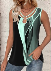 Geometric Print Circular Ring Multi Color Sleeveless Tank Top