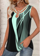 Geometric Print Circular Ring Multi Color Sleeveless Tank Top
