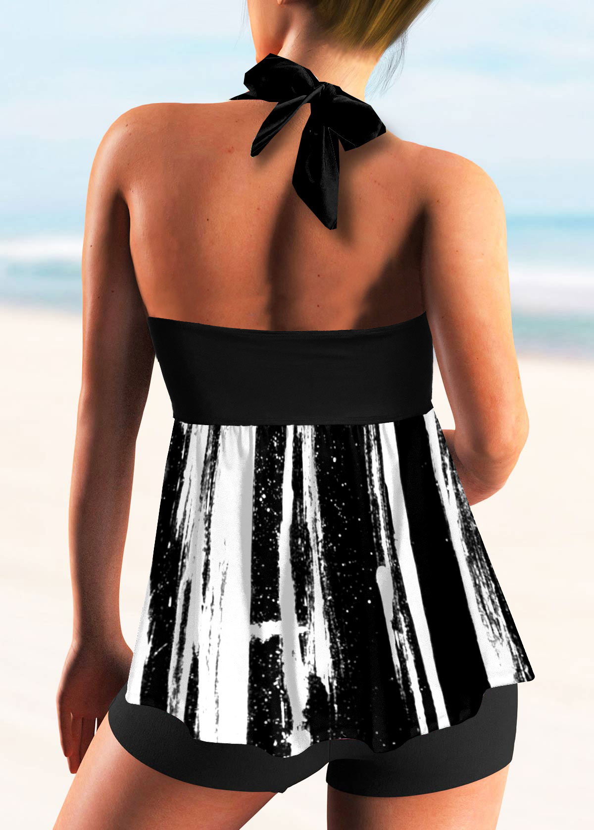 Smocked Color Block Halter Tankini Set 