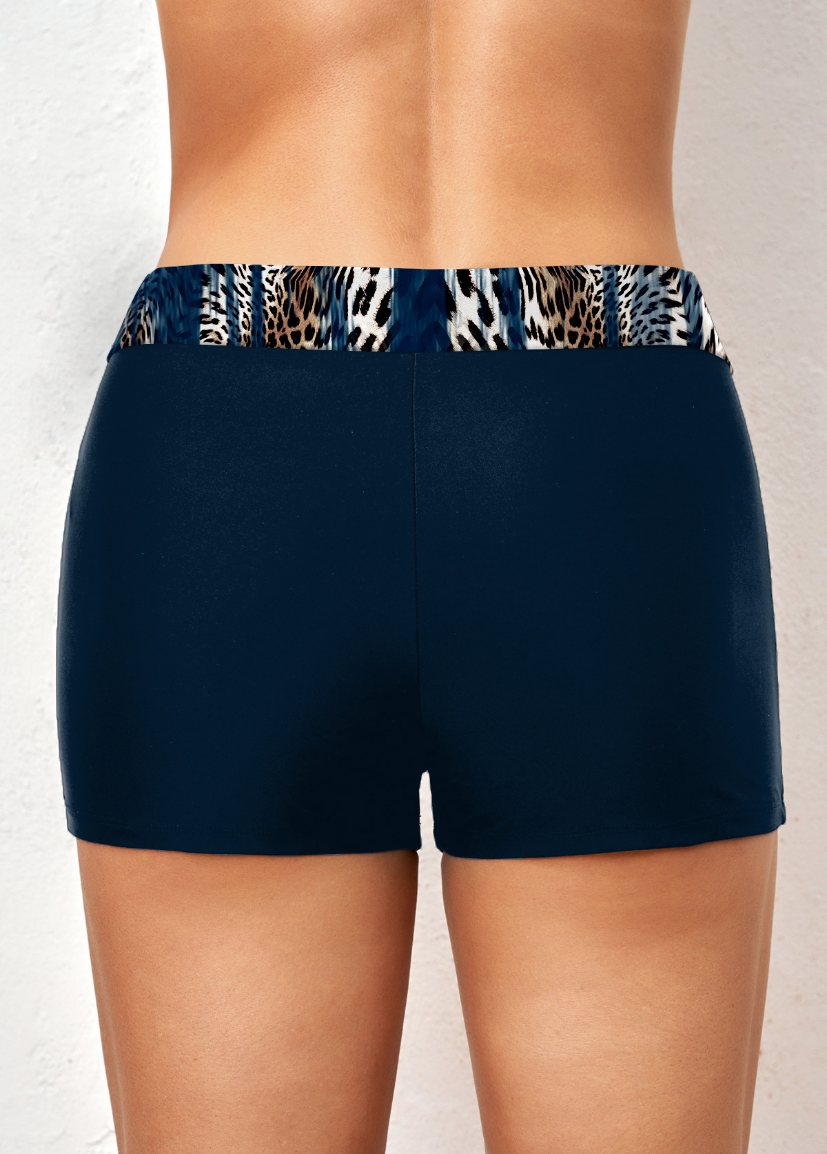 Mid Waisted Navy Plus Size Leopard Swim Shorts