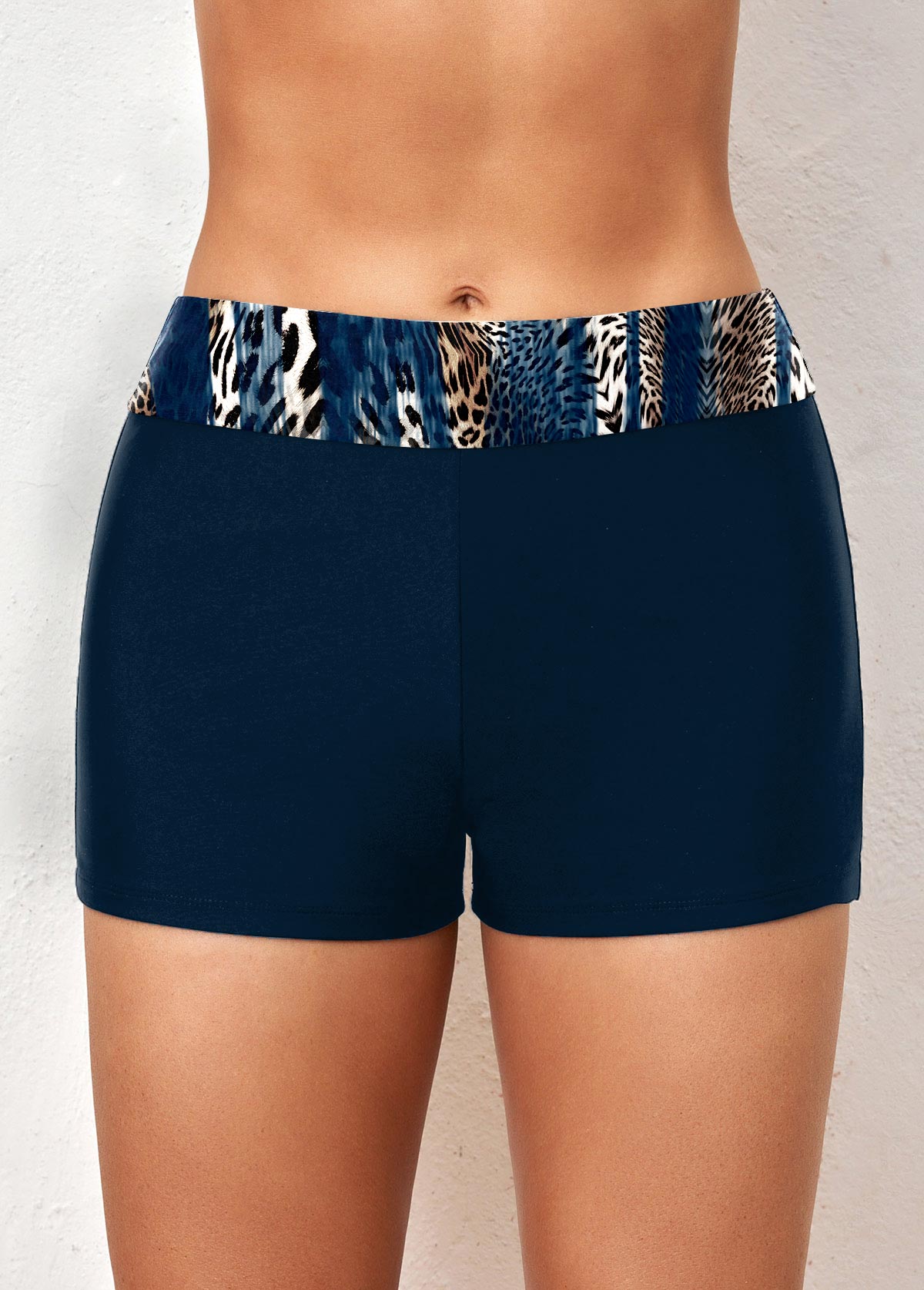 Mid Waisted Navy Plus Size Leopard Swim Shorts