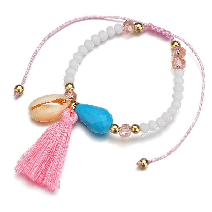 Beads Detail Tassel White Asymmetrical Anklet