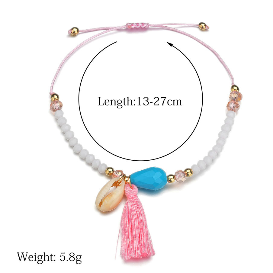 Beads Detail Tassel White Asymmetrical Anklet