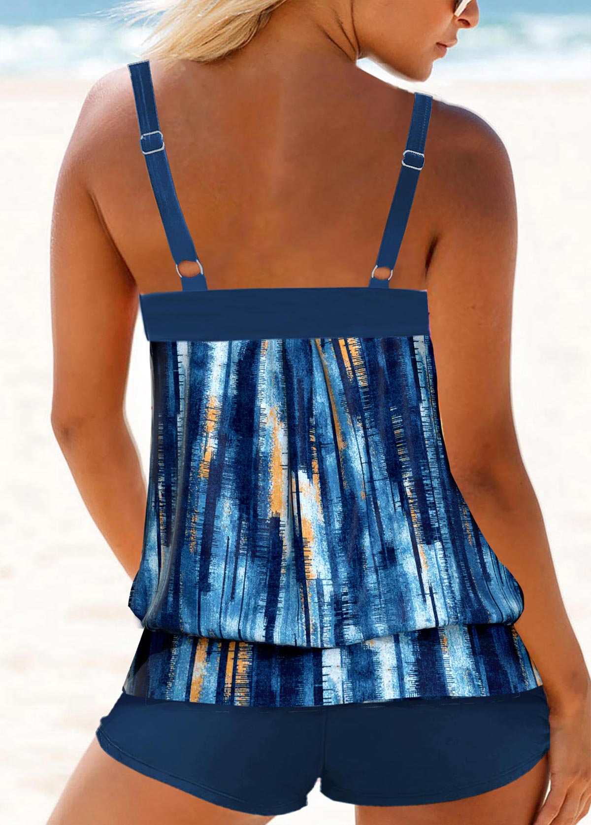 Geometric Print Circular Ring Blue Tankini Top-No Bottom