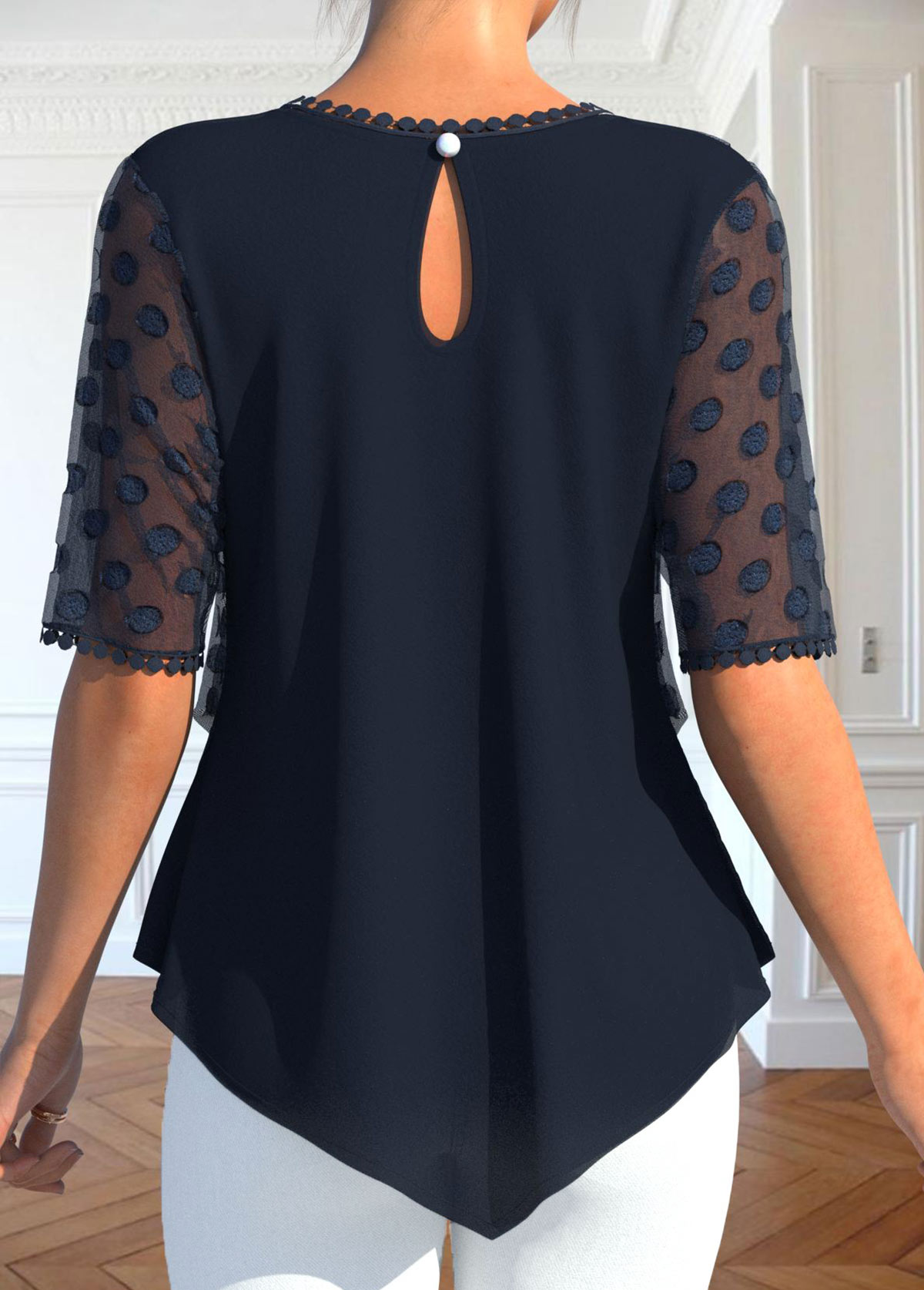 Layered Navy Short Sleeve Fake Two Piece Twinset