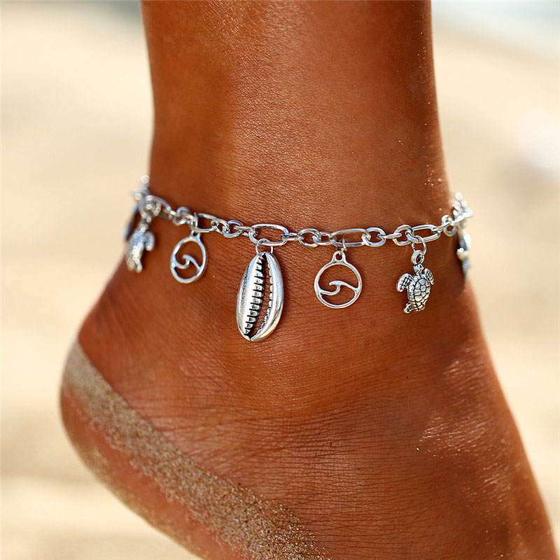 Starfish and Turtle Silver Chain Anklet