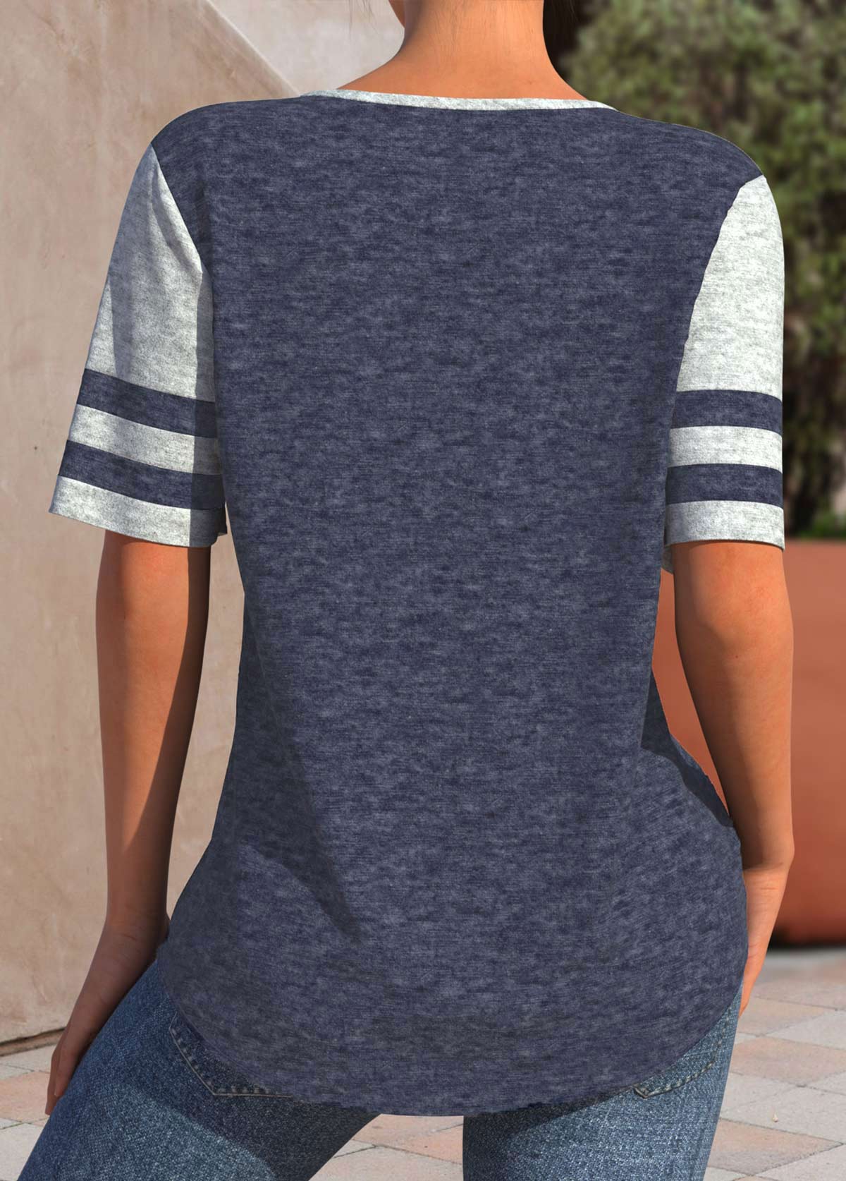 Lace Up Navy Short Sleeve T Shirt