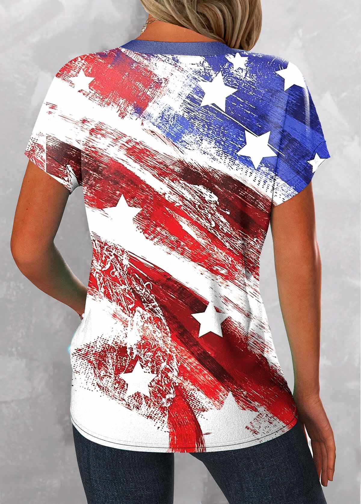 Flag Print Button Multi Color T Shirt