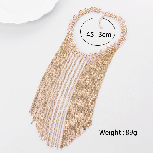 Chain Detail Fringe Design Gold Necklace