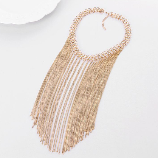 Chain Detail Fringe Design Gold Necklace