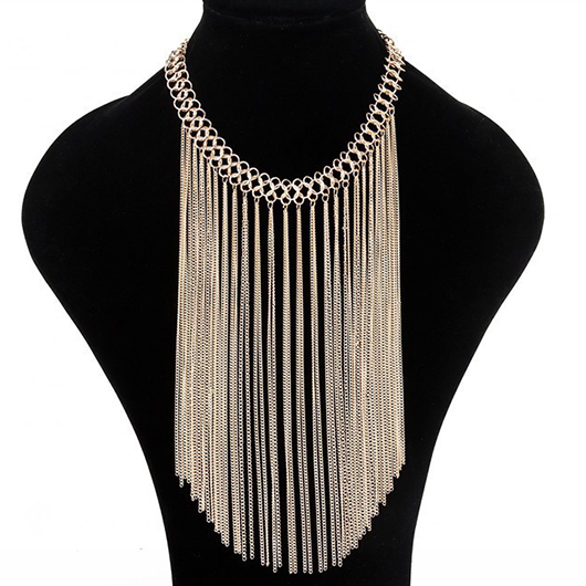 Chain Detail Fringe Design Gold Necklace