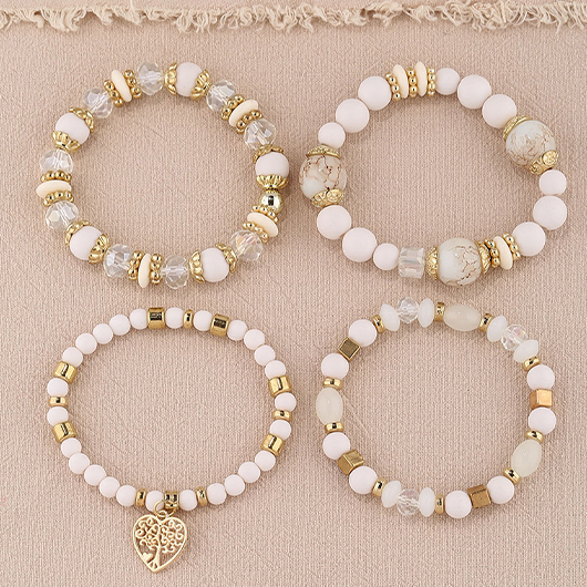 Hollow Heart Alloy Beige Bracelet Set