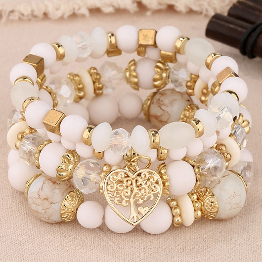 Hollow Heart Alloy Beige Bracelet Set