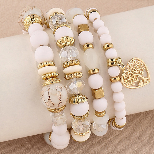 Hollow Heart Alloy Beige Bracelet Set