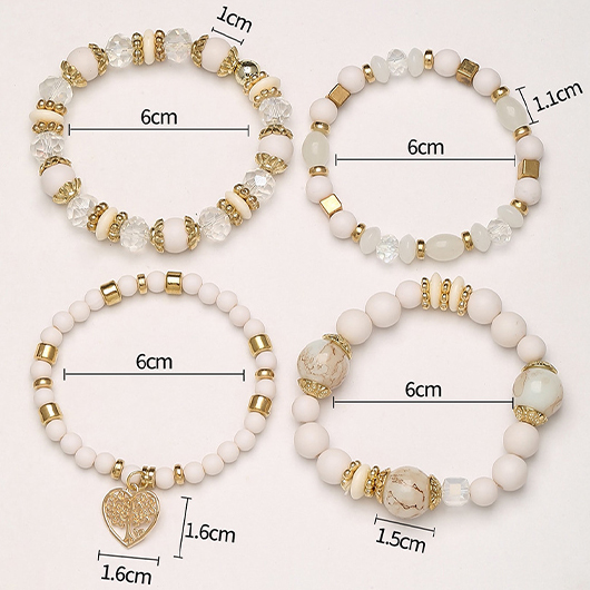 Hollow Heart Alloy Beige Bracelet Set