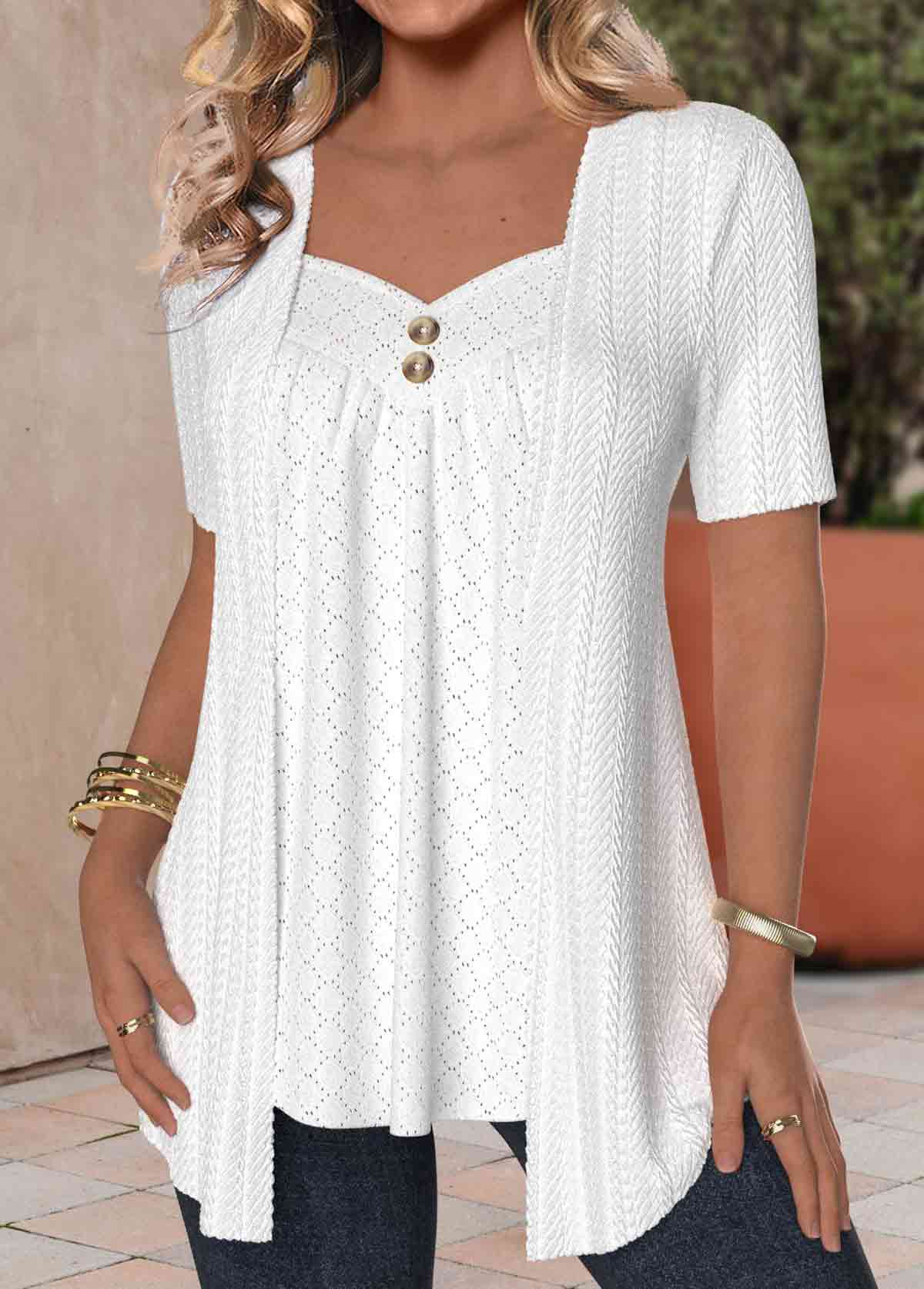 Plus Size White Fake 2in1 Short Sleeve Blouse