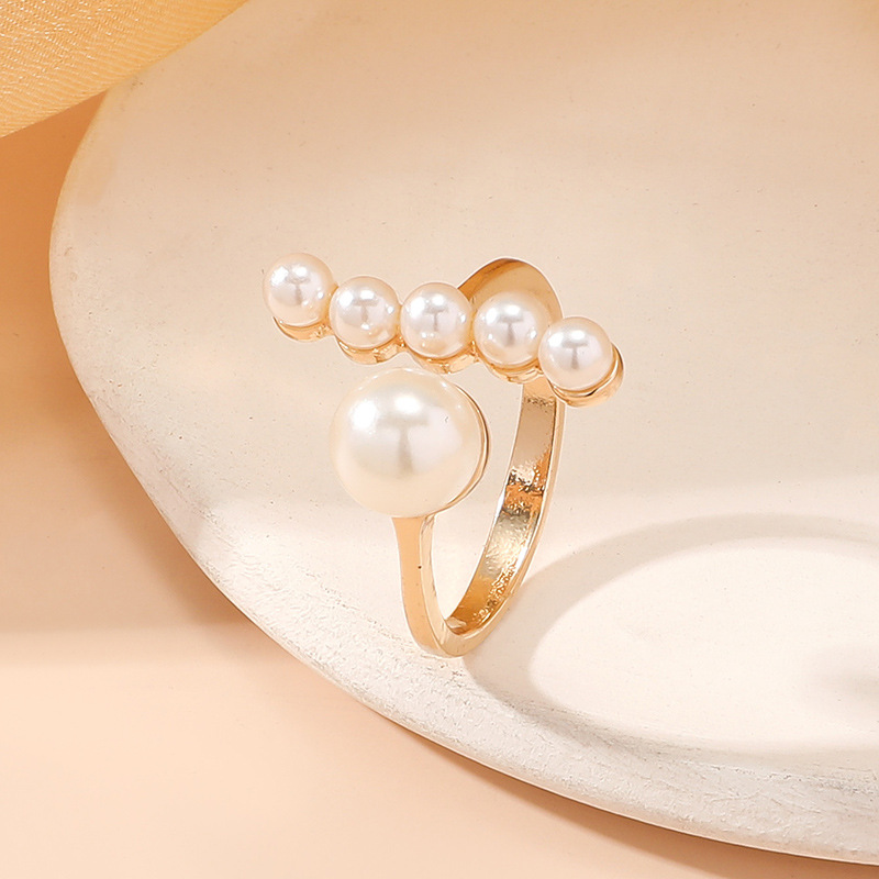 Pearl Detail Open Gold Alloy Ring
