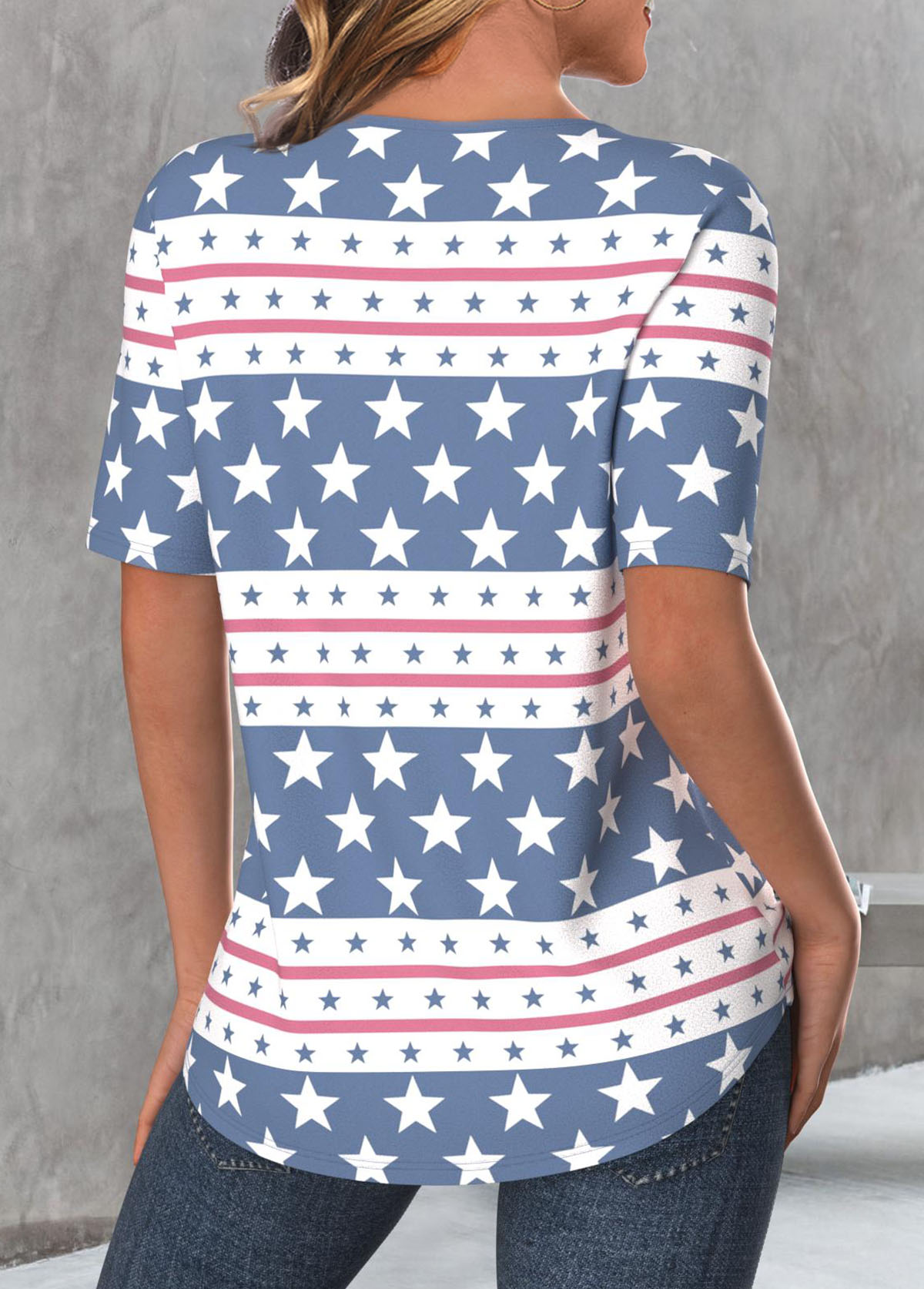 Star Print Cut Out Dusty Blue T Shirt