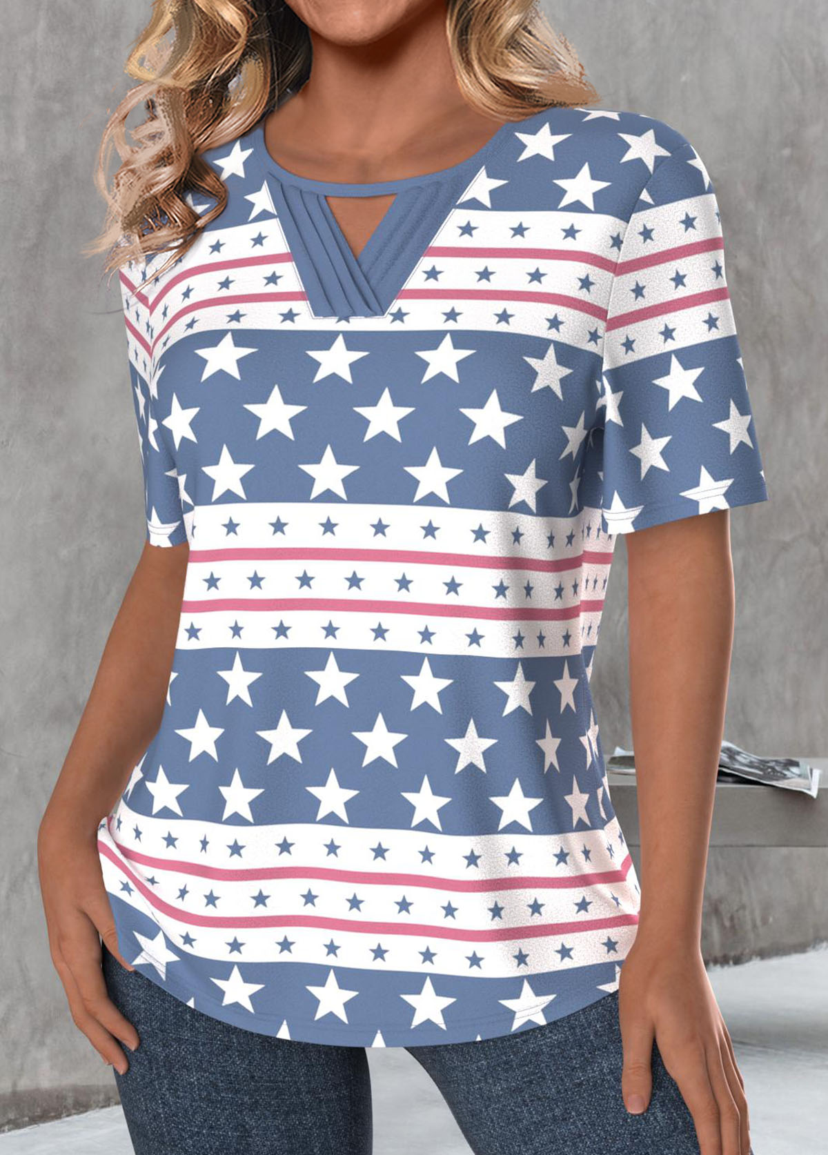 Star Print Cut Out Dusty Blue T Shirt