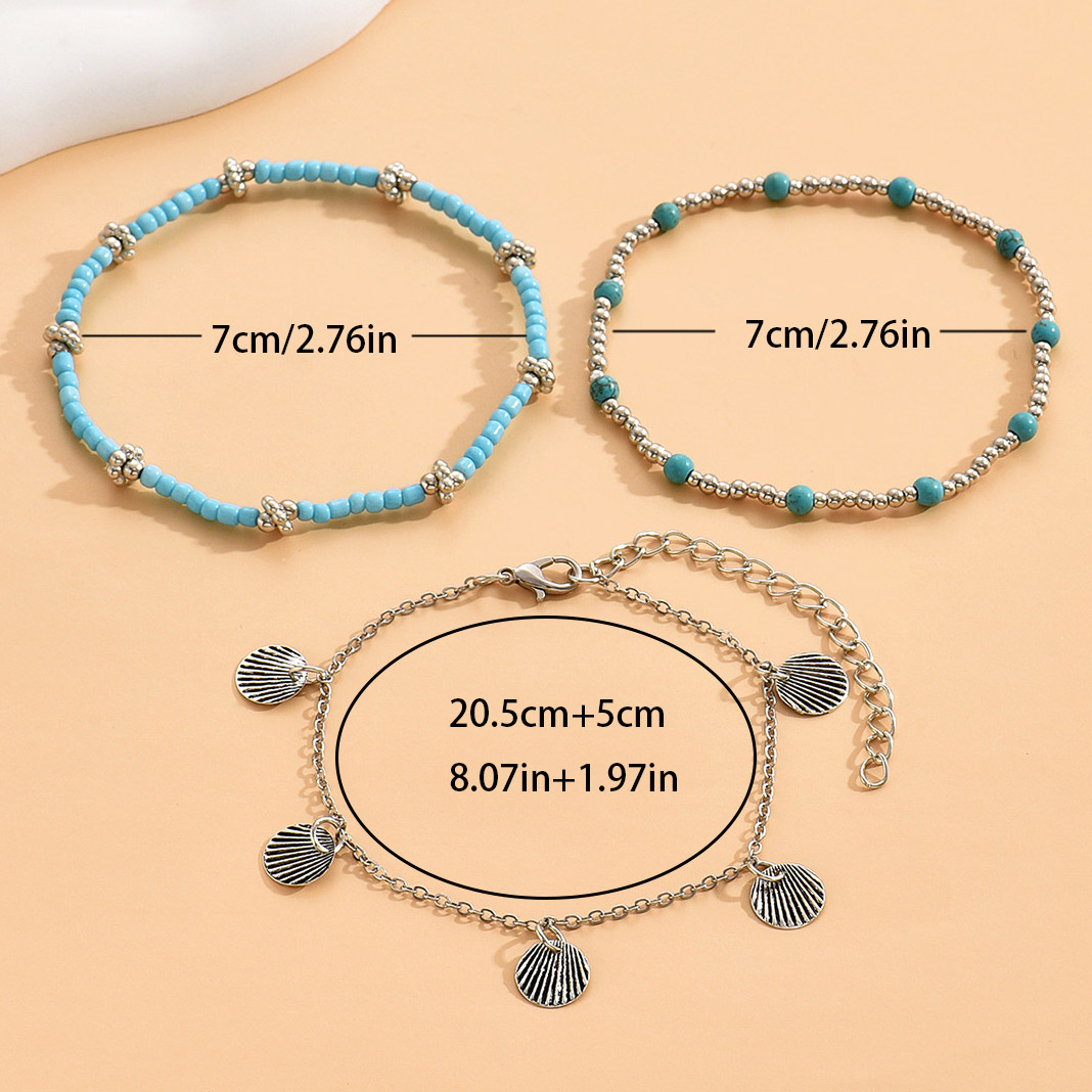 Baded Design Turquoise Iron Anklet Set