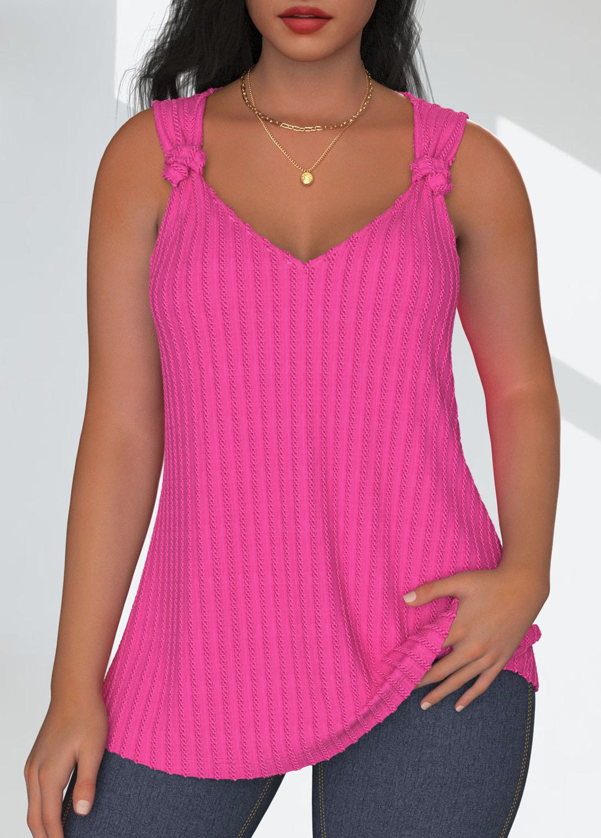 Twist Hot Pink Sleeveless V Neck Tank Top