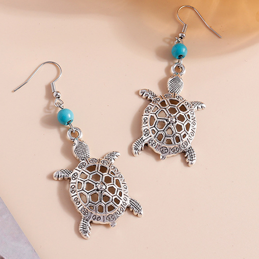 Hollow Turtle Silvery White Alloy Earrings