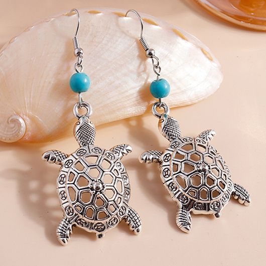 Hollow Turtle Silvery White Alloy Earrings