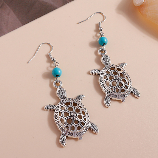 Hollow Turtle Silvery White Alloy Earrings