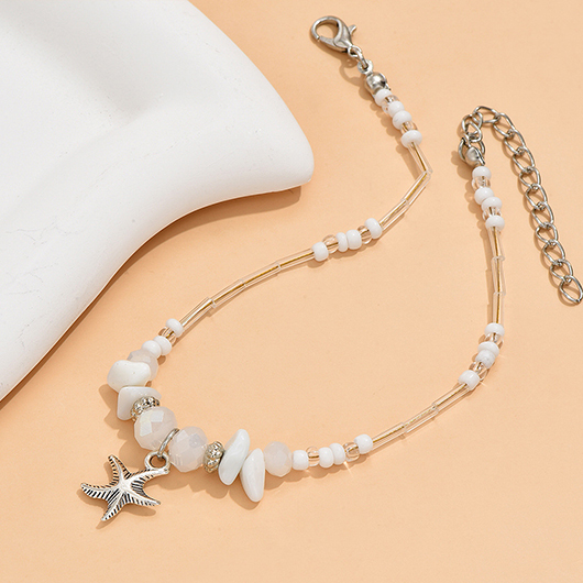 Asymmetric Starfish Detail White Alloy Anklet