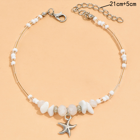 Asymmetric Starfish Detail White Alloy Anklet