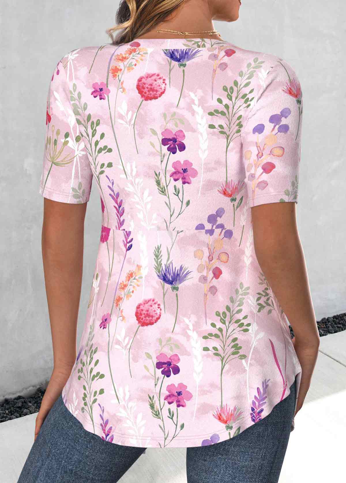Plus Size Pink Fake 2in1 Floral Print Blouse