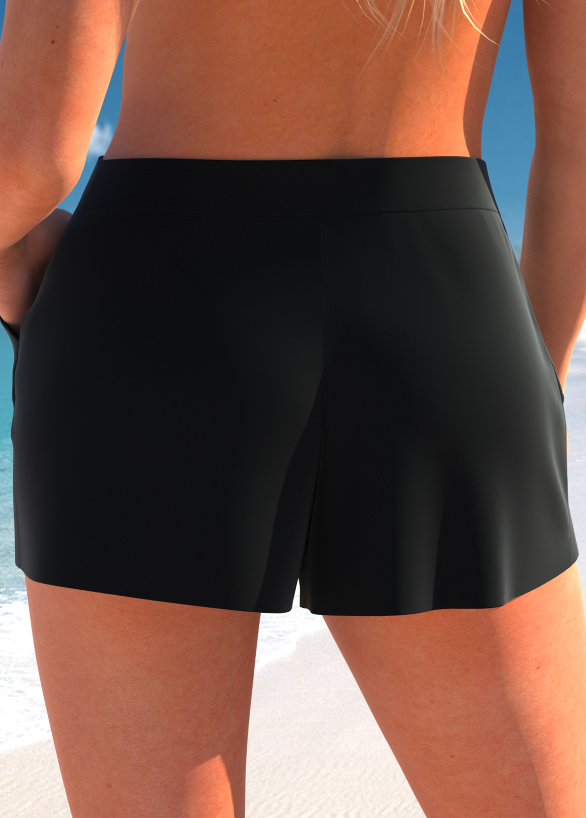 Pocket High Waisted Black Beach Shorts