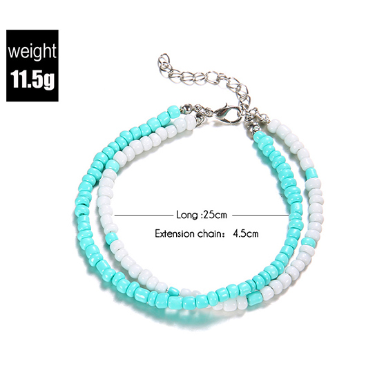 Beaded Layered Mint Green Polyresin Anklet