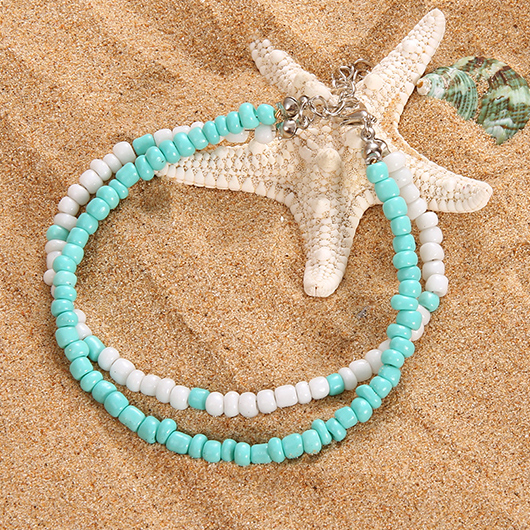 Beaded Layered Mint Green Polyresin Anklet