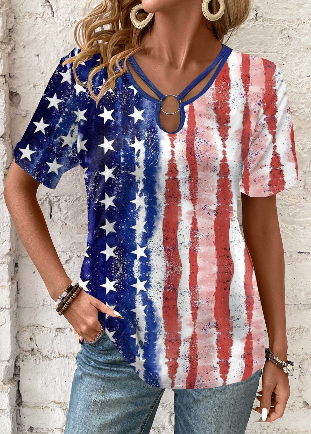 American Flag Circular Ring Multi Color T Shirt