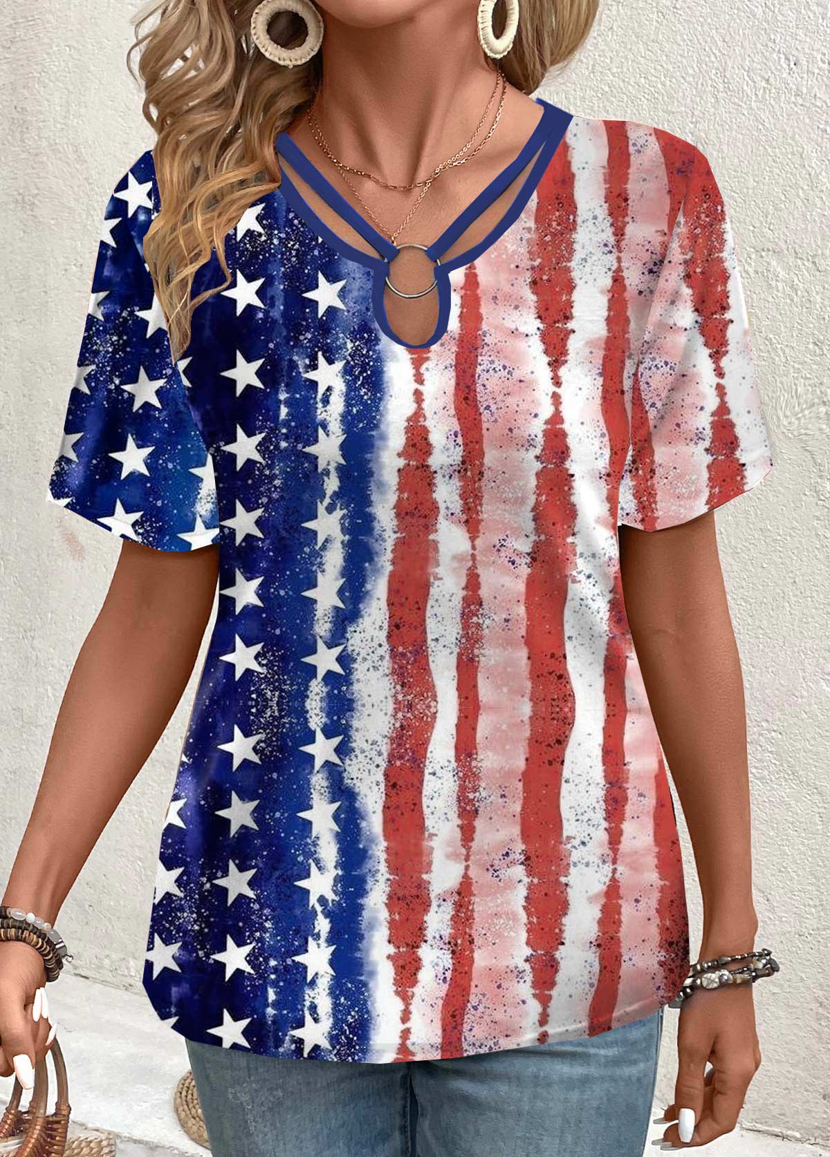 American Flag Circular Ring Multi Color T Shirt