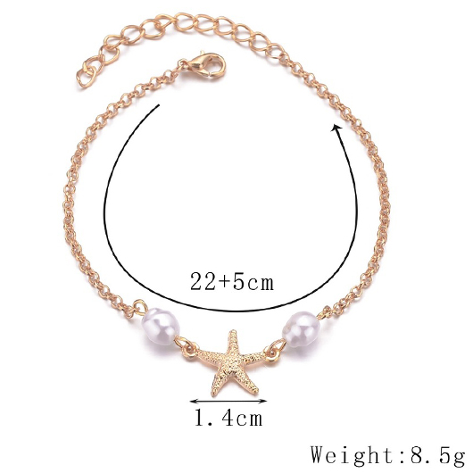 Pearl Design Gold Alloy Starfish Anklet
