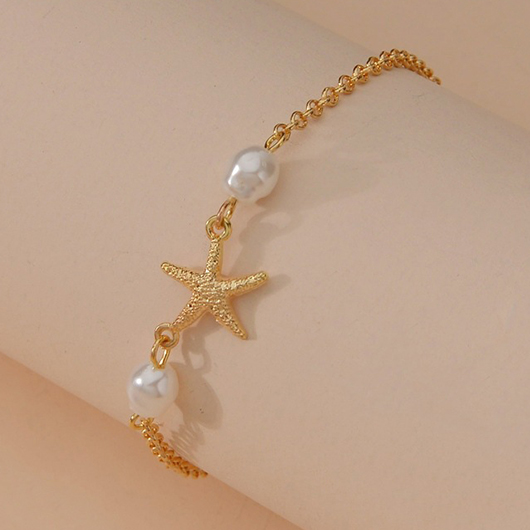 Pearl Design Gold Alloy Starfish Anklet
