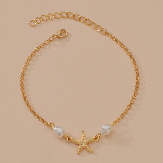 Pearl Design Gold Alloy Starfish Anklet