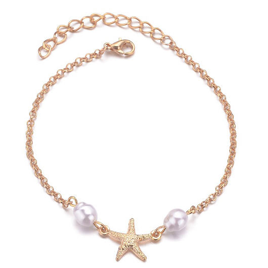 Pearl Design Gold Alloy Starfish Anklet