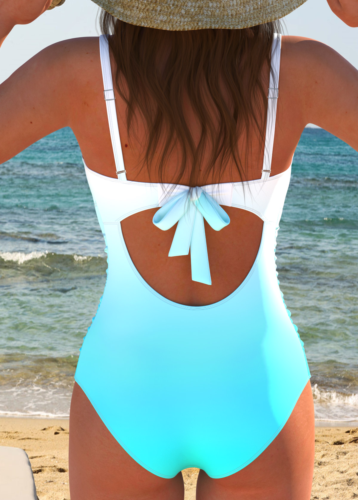 Ombre Surplice Cyan One Piece Swimwear