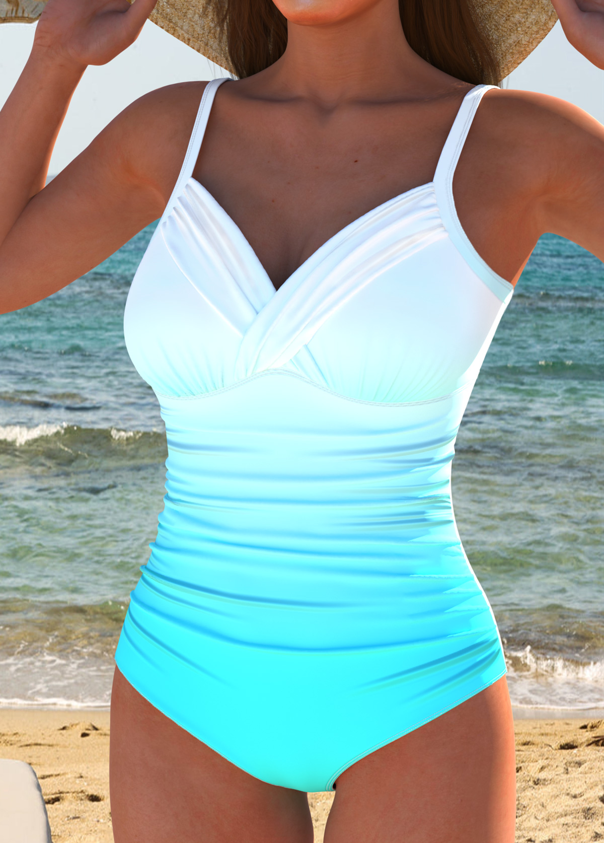 Ombre Surplice Cyan One Piece Swimwear