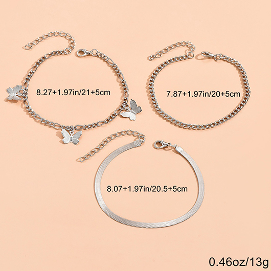Silvery White Alloy Butterfly Anklet Set