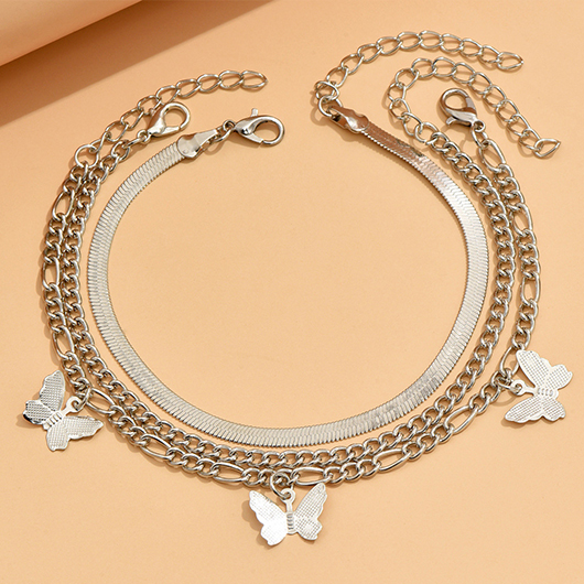 Silvery White Alloy Butterfly Anklet Set