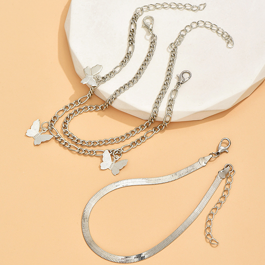 Silvery White Alloy Butterfly Anklet Set