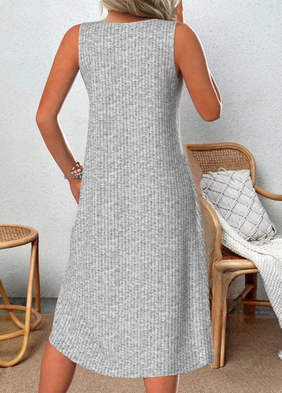 Patchwork Light Grey Marl A Line Sleeveless Dress